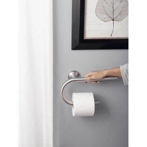 Brushed Nickel Bathroom Safety 8-Inch Wall Mounted Grab Bar with Integrated Toilet Paper Holder, LR2352DBN