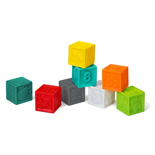 Squeeze and Stack Block Set - Colorful Textured Soft Blocks, Includes Numbers, Animals and Shapes, Ages 6 Months +