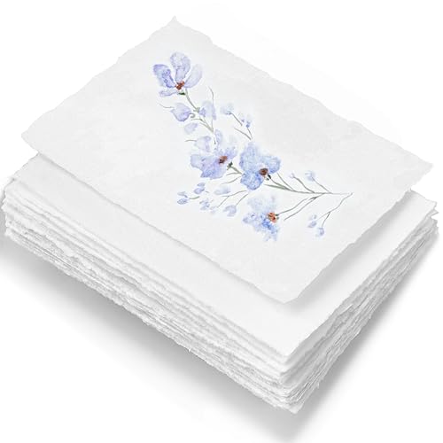 Wanderings Handmade Deckle Edge Paper - A5-5.8 x 8.3 - Great for Paint, Greeting Cards, Invitations, Printer, Watercolor, Writing - 50 Pack 150gsm Textured Paper with Raw Edge for Art and Crafts