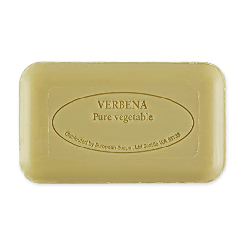 Artisanal French Moisturizing Soap Bar, Shea Butter Enriched, Quad Milled for Long Lasting Rich Smooth Lather, 5.3 Ounce, Verbena