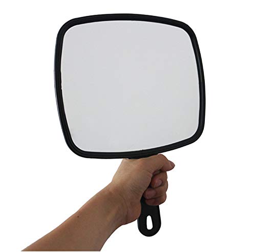 Handheld Mirror with Handle, for Vanity Makeup Home Salon Travel Use (Quadrilateral, Black)