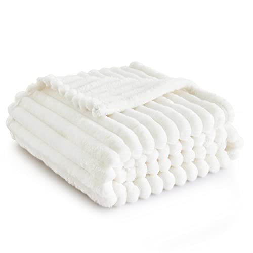 White Throw Blanket for Couch - GentleSoft Cozy Blankets for Women, Cute Fleece Throws for Girls Dorm Graduation, Birthday Gifts for Women, Fathers Day Decor Gifts, Off White, 50x60 Inches