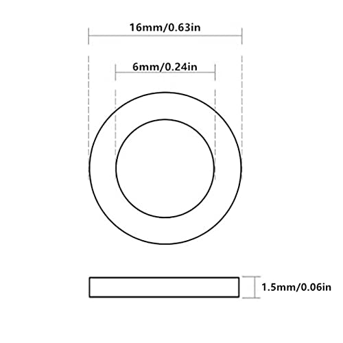 LuoQiuFa 30Pcs M6 Rubber Flat Washers 16mm OD 6mm ID 1.5mm Thickness for Faucet Pipe Water Hose.