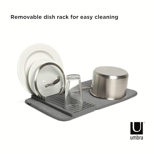Udry Dish Rack and Microfiber Drying Mat – Space-Saving Design Folds Up for Easy Storage, Mini Rack, Gray