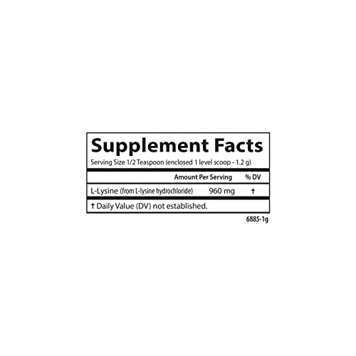 - L-Lysine Powder, Free-Form Amino Acid, 960 mg, Supports Healthy Tissue & Muscle Development, 3.53 oz (100 g)