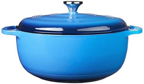 7.5 Quart Enameled Cast Iron Dutch Oven with Lid – Dual Handles – Oven Safe up to 500° F or on Stovetop - Use to Marinate, Cook, Bake, Refrigerate and Serve – Caribbean Blue