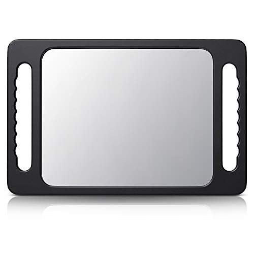 Unbreakable Hand Mirror with Double Handle - Large Handheld Barber Mirror for Hair and beauty Salon - Durable Hand Held Mirrors for barbershop - Lightweight Haircut Mirror with Double Handgrip