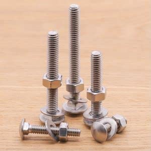 3/8-16 x 5 Stainless Steel Carriage Bolts with Hex Nuts and Flat Washers 304 Stainless Steel 18-8 Square Neck Bolts and Nuts Washers, Full Thread, Coarse Thread, 6 Sets