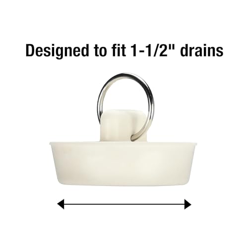 1-1/2 inch Rubber Drain Stopper, White, Carded, 80227
