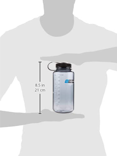 Sustain Tritan BPA-Free Water Bottle Made with Material Derived From 50% Plastic Waste, 32 OZ, Wide Mouth, Gray w/ Black Lid