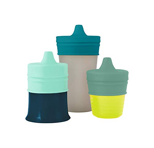 Snug Silicone Sippy Cup Lids - Convert Any Kids Cups or Toddler Cups into Soft Spout Sippy Cups - Toddler Feeding Supplies and Travel Essentials - Green - 3 Count