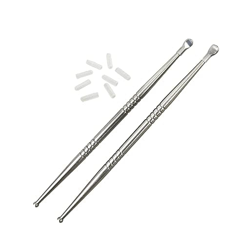 Airgoesin 2pcs Tonsil Stone Removal Pick Tonsillolith Premium Tool Stainless Steel Oral Cleaner with 10 Soft Silicone Caps