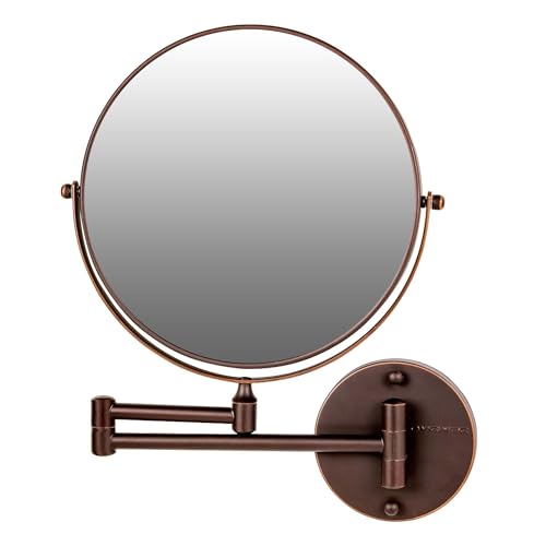 9 Wall Mounted Makeup Mirror with 1X/10X Magnification, Double Sided Magnifying Round Bathroom Vanity Mirror, 360° Swivel Design, Extendable and Folding Arm, Antique Bronze MNLFW90ABZ1X10X
