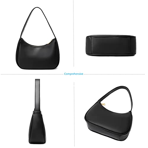Shoulder Bags for Women, Cute Hobo Tote Handbag Mini Clutch Purse with Zipper Closure (Black)