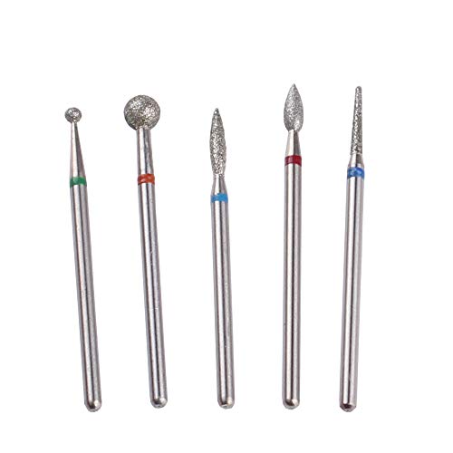Diamond Cuticle Nail Drill Bits,5pcs Russian Manicure Drill Bits(Ball/Flame/Needle),3/32 Shank Cuticle Remover Bit Kit