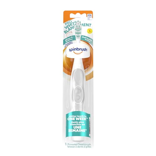 Spinbrush PRO WHITEN Battery Powered Toothbrush, Soft Bristles, 1 Count, Rose Gold or Silver (Colors May Vary)