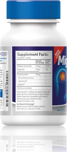 Migravent Migraine Relief Supplement w/Vitamin B2, Riboflavin, Magnesium, Coenzyme CoQ10, PA-Free Butterbur, Bioperine, Premium Herbal Extracts 60 Count