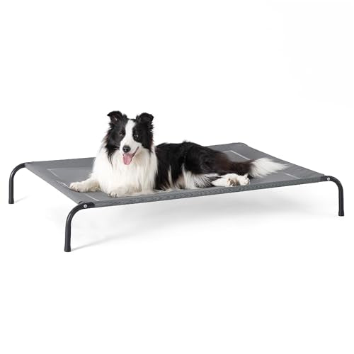 Elevated Raised Cooling Cots Bed for Large Dogs, Portable Indoor & Outdoor Pet Hammock with Skid-Resistant Feet, Frame with Breathable Mesh, Grey, 49 inches