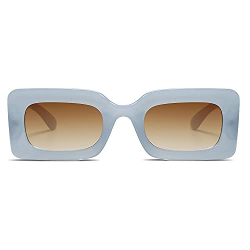 Retro 90s Nude Rectangle Sunglasses Womens Mens Trendy Chunky Glasses Blue Frame Brown Lens