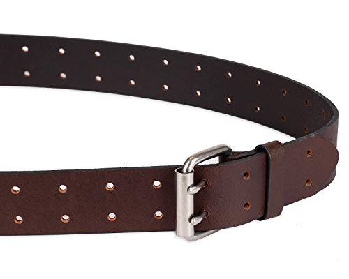 mens Leather Double Prong Belt, Brown, 40 Waist 38 US