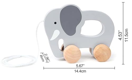 (Elephant) - Elephant Wooden Push and Pull Toddler Toy,Grey