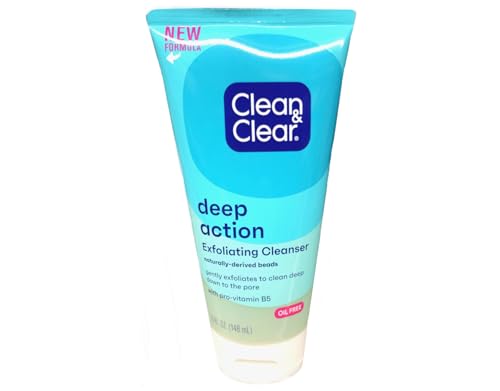 Oil-Free Deep Action Exfoliating Facial Cleanser with Pro-Vitamin B5, Gentle Exfoliating Daily Face Wash Cleans Deep for Soft, Smooth, Hydrated Skin, Paraben-Free, 5 fl. oz