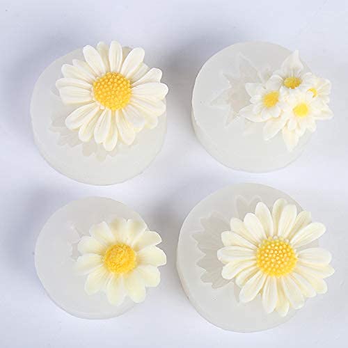 4 Pack Flower Mold Resin Mold Chamomile with Hole/Single Chamomile Flower/Four Daisy Flower in One/Single Daisy Flower Silicone Mold for Resin Candle Mold Flower Decoration Mold
