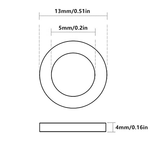 LuoQiuFa 30Pcs M5 Rubber Flat Washers 13mm OD 5mm ID 4mm Thickness for Faucet Pipe Water Hose.