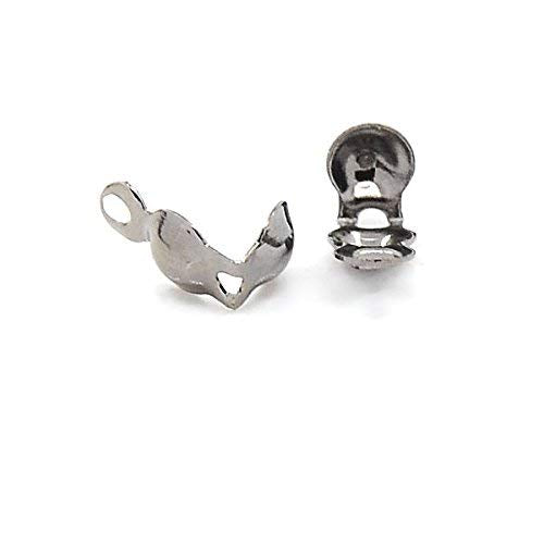 100 Bottom Clamp Clam Shell Bead Tips W/ Closed Loop for Knots & Crimp Findings (Gunmetal)