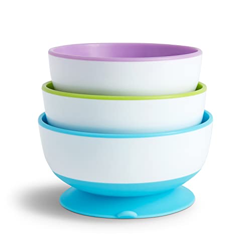 Stay Put Suction Bowls for Baby and Toddler, 3 Pack, Blue/Green/Purple