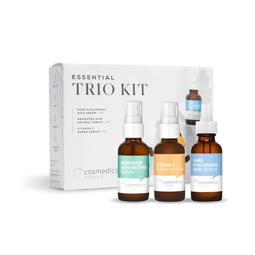 Facial Serum Trio Set Value for Clear Skin - Vitamin C Super Serum, 2.5% Retinol Serum, Pure Hyaluronic Acid Serum – Vegan, Cruelty-Free Skincare 3 pack