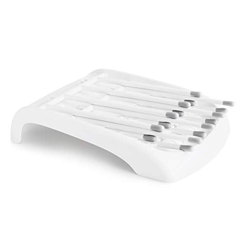 Fold Baby Bottle Drying Rack - Compact Design Folds Flat for Easy Storage, White/Grey