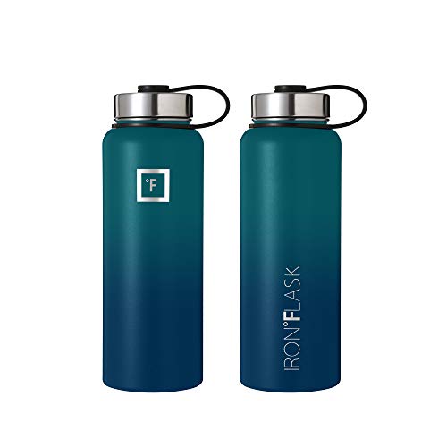 Camping & Hiking Hydration Flask, Wide Mouth, 3 Straw Lids, Stainless Steel Outdoor Water Bottle, Double Walled, Insulated Thermos, Metal Canteen - Dark Night, 40 Oz