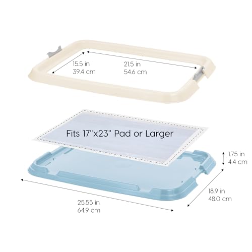 USA Pee Pad Holder - For Small Sized Dog and Puppy Pee Pads, Secured Latches, Non-Skid Feet, High Polish Finish for Easy Cleaning, Leak Protection, Fits 17x23 Pad, Blue
