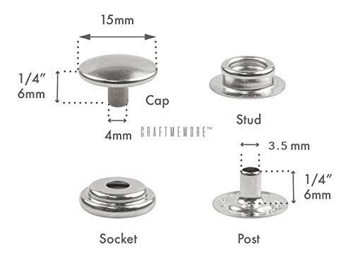 Snap Fasteners Color Plated Solid Brass Snaps Heavy Duty Press Stud Poppers Ring-Socket Button #201 VT47 Pack of 10 (15 mm, Antique Brass)