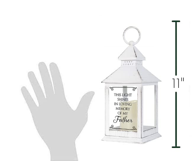 Distressed White Memorial Lantern with Flameless Candle (Father)