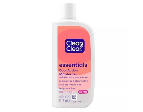 Essentials Dual Action Facial Moisturizer with Salicylic Acid Acne Medication to Treat Acne and Prevent Pimples, Oil Free Face Moisturizer Cream for Acne-Prone Skin, 4 oz