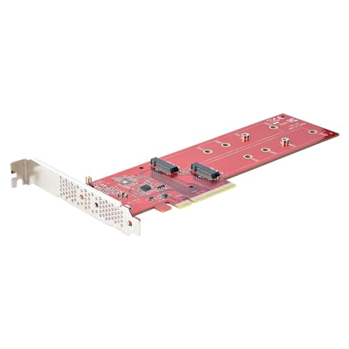 Dual M.2 PCIe SSD Adapter Card, PCIe x8 / x16 to Dual NVMe or AHCI M.2 SSDs, PCI Express 4.0, 7.8GBps/Drive, Bifurcation Required - Windows/Linux Compatible, TAA (DUAL-M2-PCIE-CARD-B)