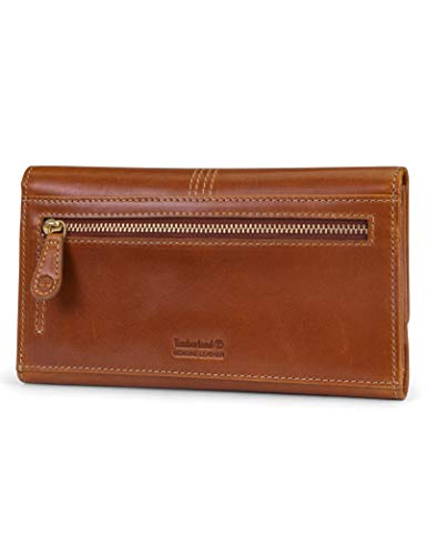 Women's Leather RFID Flap Wallet Clutch Organizer, Cognac (Buff Apache), One Size