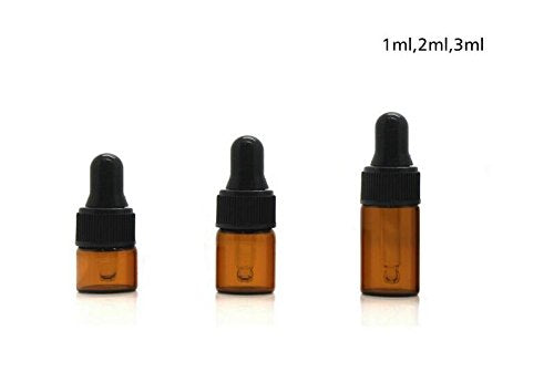3Ml: 12Pcs 1Ml/2Ml/3Ml Empty Amber Glass Essential Oil Bottle Jar with Glass Eye Dropper Cosmetic Makeup Sample Container Bottle Pot (3Ml)