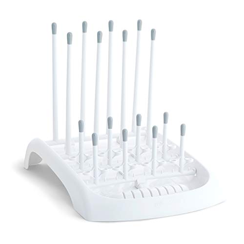 Fold Baby Bottle Drying Rack - Compact Design Folds Flat for Easy Storage, White/Grey