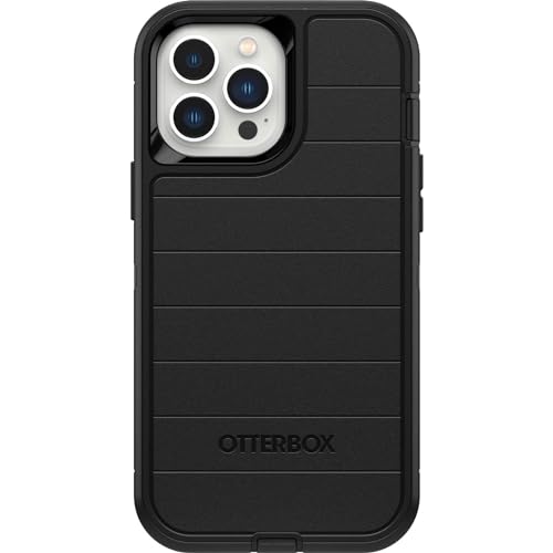 iPhone 13 Pro Max & iPhone 12 Pro Max Defender Series Case - BLACK, rugged & durable, with port protection, includes holster clip kickstand