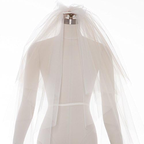 Wedding Lace 4 Layer White and Champagne Veil Drop Soft Tulle for Bride with Hair Comb Wide Lace Veil Chapel Veil Single Layer Veil Wedding Hair Accessories (White+Champagne)
