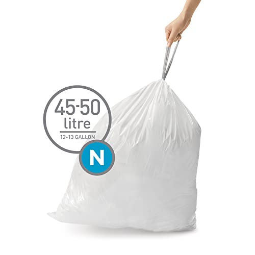 Code N 60 Count, Genuine Custom Fit Liners, Drawstring Trash Bags in Dispenser Packs, 45-50 Liter / 11.9-13.2 Gallon, White