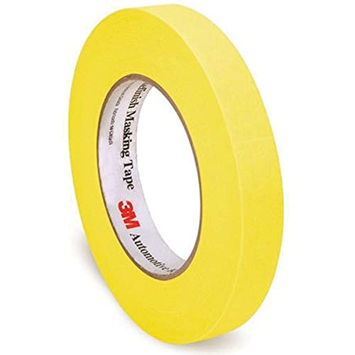 3M Automotive Refinish Masking Tape, 06652, 18 MM X 55 M, Yellow, Crepe Backing, Moisture Resistant, Multi-Purpose, 48 Per Case