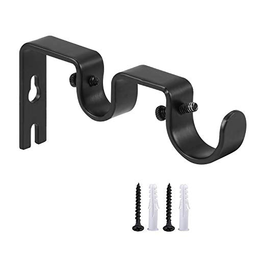Heavy Duty Curtain Rod Brackets Double Curtain Rod Brackets Double Rod Holders 1 and 5/8 Inch Rod (Set of 3, Black)