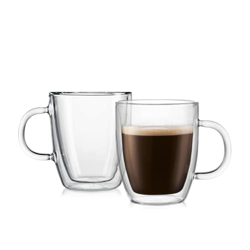 10oz Bistro Double Wall Insulated Mug, High-Heat Borosilicate Glass, Set of 2, Clear