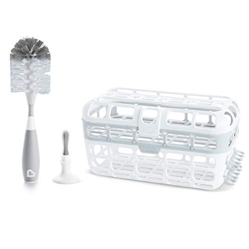® Baby Bottle & Small Parts Cleaning Set, Includes High Capacity Dishwasher Basket & Bristle Bottle Brush, Grey