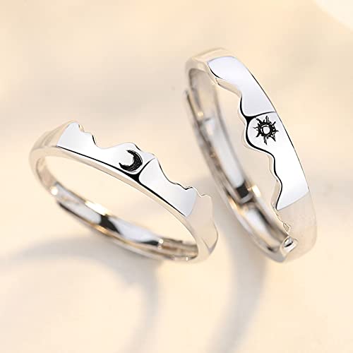 Matching Rings for Couples Promise Statement Rings for Her and Him Set Sun Moon Couple Rings Best Friend Rings for 2