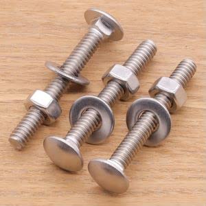 3/8-16 x 5 Stainless Steel Carriage Bolts with Hex Nuts and Flat Washers 304 Stainless Steel 18-8 Square Neck Bolts and Nuts Washers, Full Thread, Coarse Thread, 6 Sets